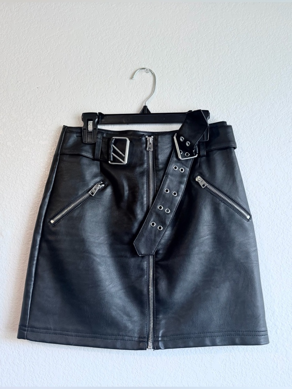 Topshop Leather Belted Mini Skirt